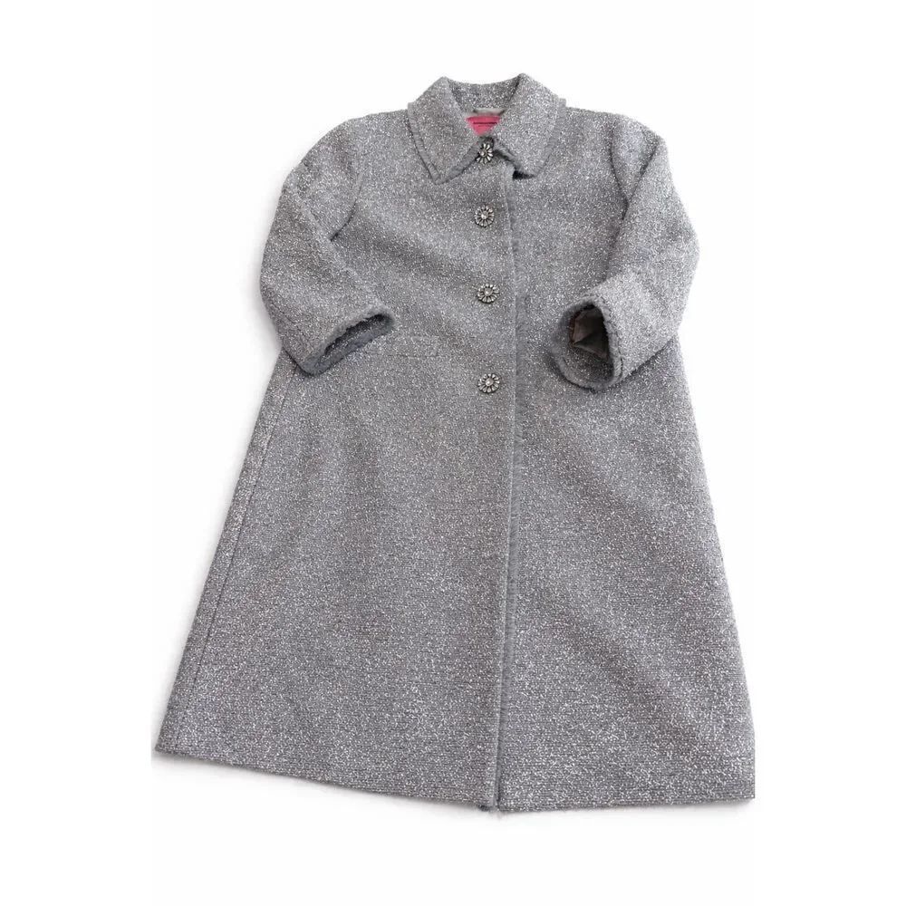 Kate Spade Metallic Tinsel Silver Wool Moonlight Coat Size 4 New